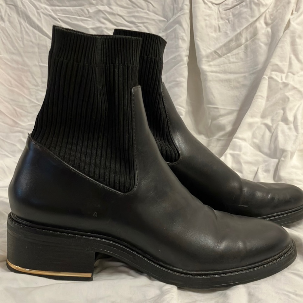 Zara black Chelsea boot with sock and heel detail size 38